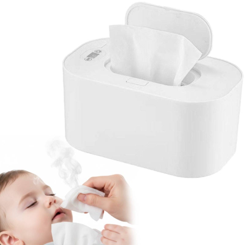 Baby Wipe Warmer, Portable Large Capacity Wipes Warmer Dispenser with LED Display, Adjustable Baby Wet Wipes Holder, Quiet and Evenly Overall Heating for Home Car Travel Use (white) - Image 1
